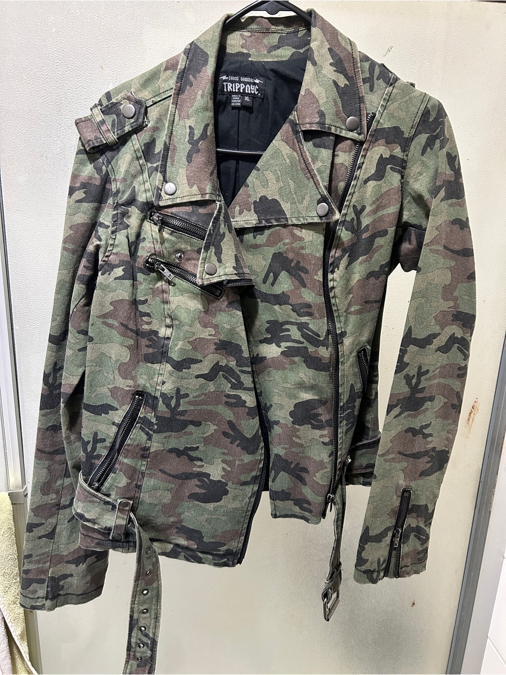 Vintage Trippnyc camo motorcycle jacket